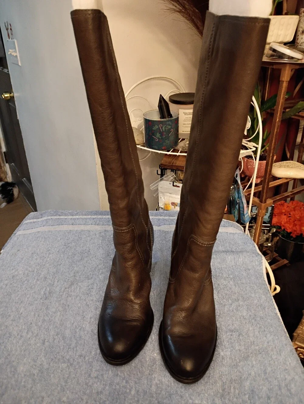 Vince Cumato Classic Tall Leather Riding Boots in Dark Brown